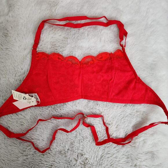 NWT We Are Hah Free People Don't Cross Me Lace Halter Bralette Blood Orange - Picture 7 of 12